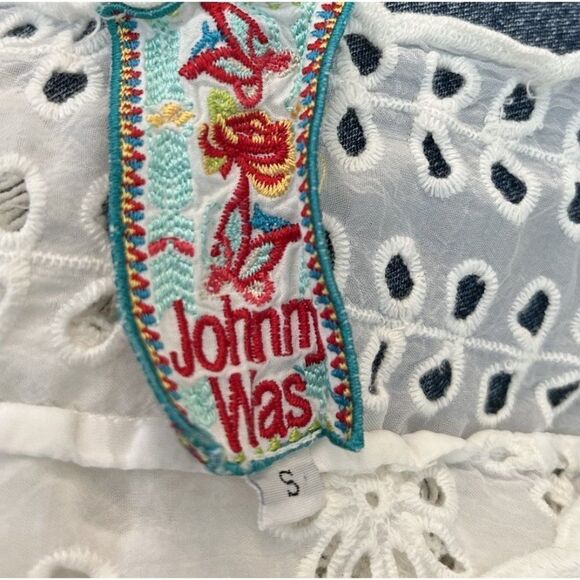 JOHNNY WAS Oversized Small White Crochet Embroidered Tank Top Fringe Blouse - Picture 5 of 6